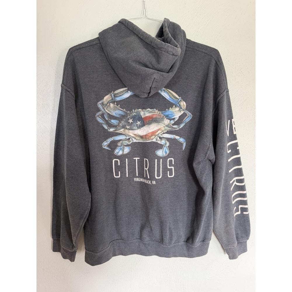 Gildan Citrus Virginia Beach Blue Crab Graphic Hoodie Gray Mens L